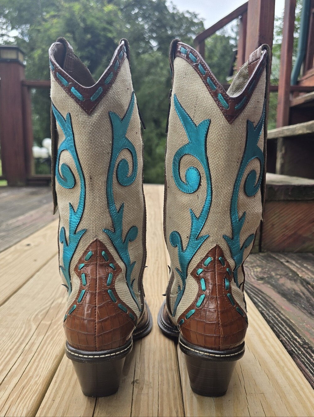 Donald J. Pliner Western Couture, Brown, Beige, Turquoise Boho Boots, Sz 11M - Picture 11 of 15